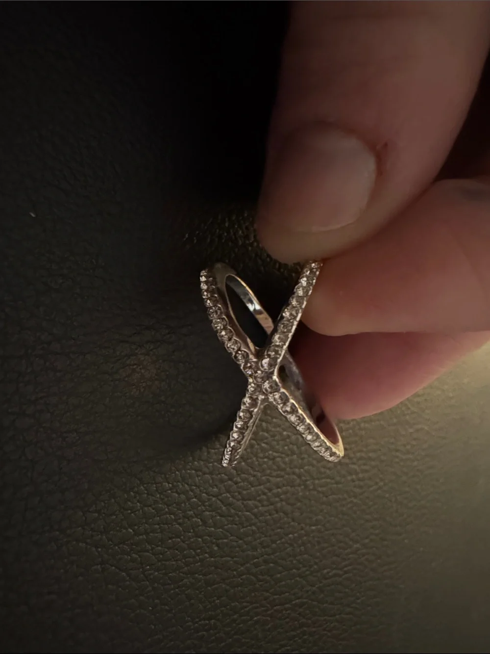 Size unknown: Old Navy Silver Crystal X Crossover Ring
